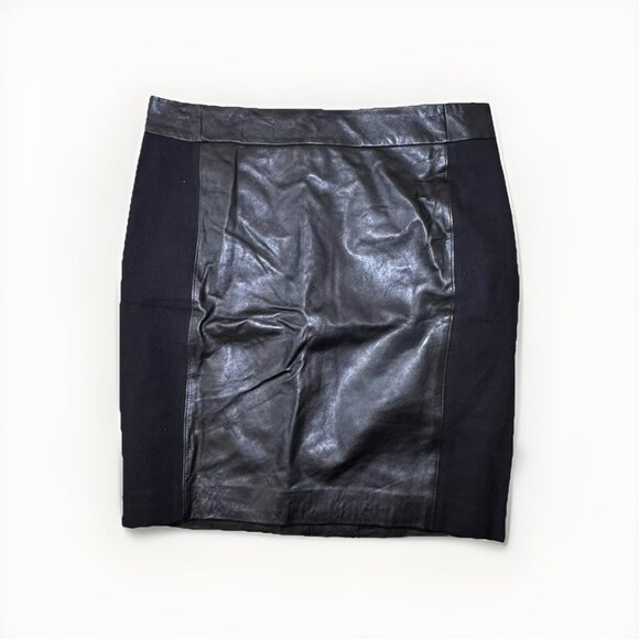 Ann Taylor Loft Genuine leather & fabric skirt size 8 retail $158 Black - Picture 1 of 6